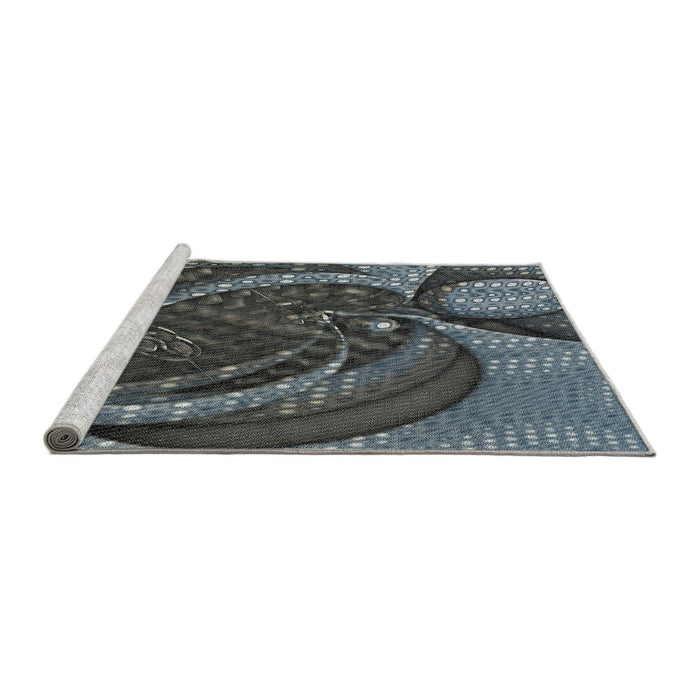 Serging Thickness of Machine Washable Transitional Silver Gray Rug, wshpat1358