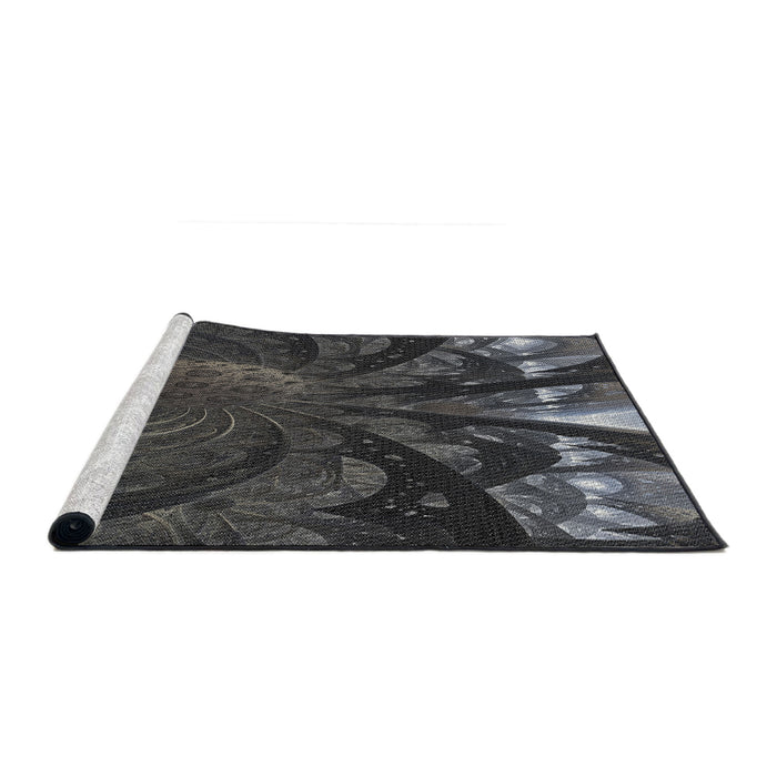 Serging Thickness of Machine Washable Transitional Midnight Gray Rug, wshpat1361