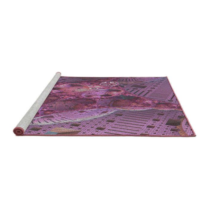 Serging Thickness of Machine Washable Transitional Dark Raspberry Purple Rug, wshpat1366