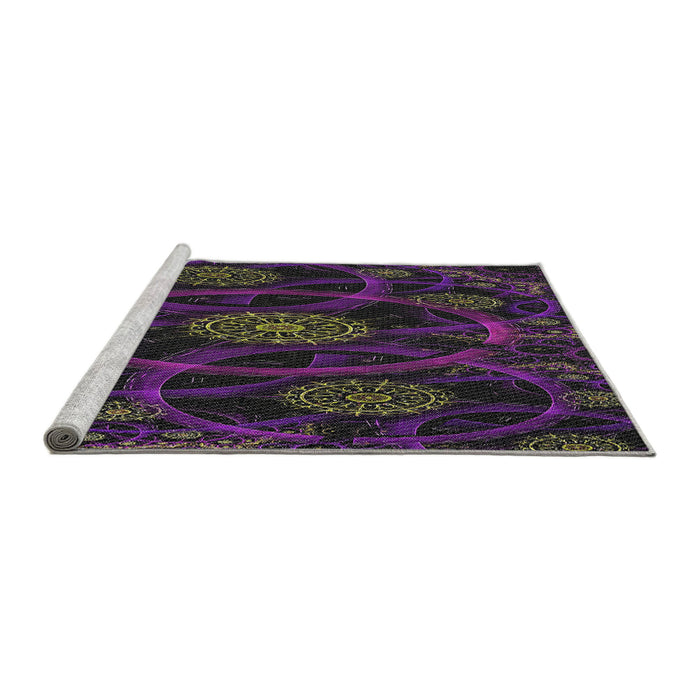 Serging Thickness of Machine Washable Transitional Purple Rug, wshpat1370