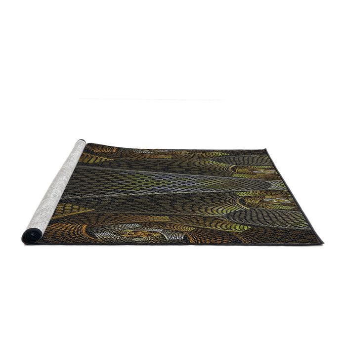 Serging Thickness of Machine Washable Transitional Brown Rug, wshpat1371