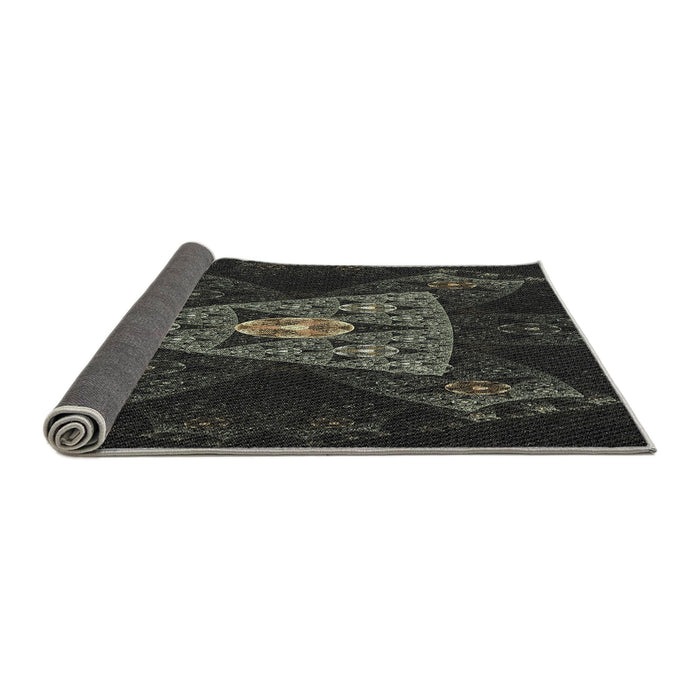 Thickness of Patterned Black Novelty Rug, pat1373