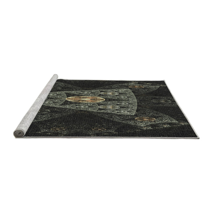 Serging Thickness of Machine Washable Transitional Black Rug, wshpat1373