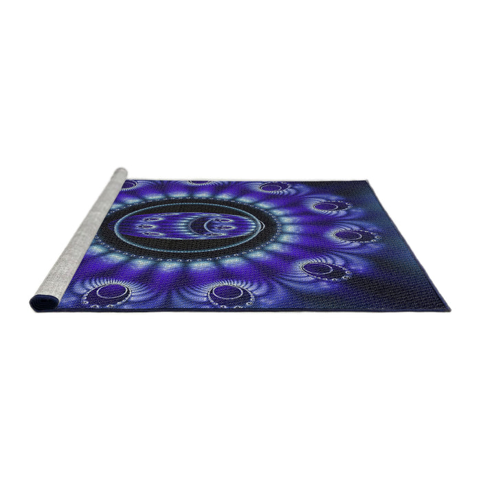 Serging Thickness of Machine Washable Transitional Slate Blue Rug, wshpat1374