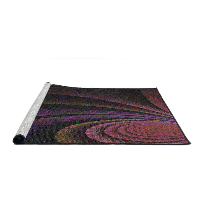 Serging Thickness of Machine Washable Transitional Midnight Gray Rug, wshpat1375