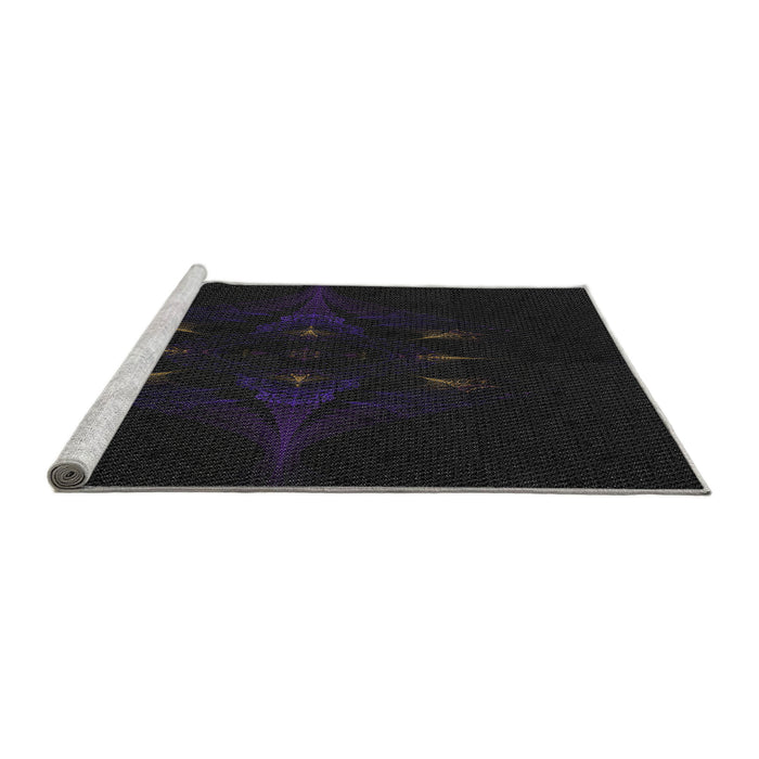 Serging Thickness of Machine Washable Transitional Light Black Rug, wshpat1376