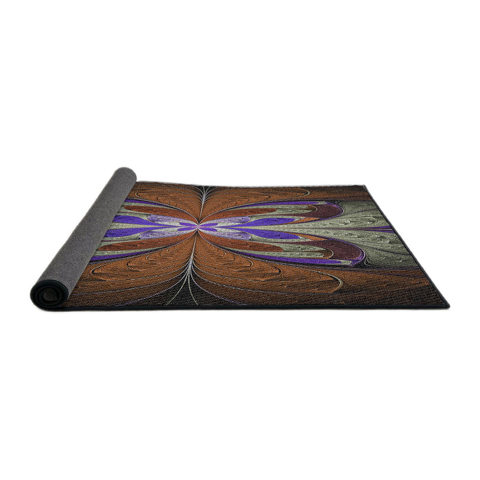 Thickness of Patterned Dark Almond Brown Novelty Rug, pat1378