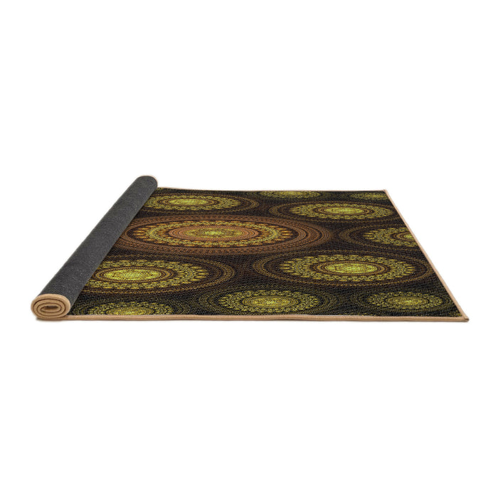 Thickness of Patterned Black Brown Novelty Rug, pat1380