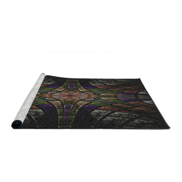 Serging Thickness of Machine Washable Transitional Black Rug, wshpat1383