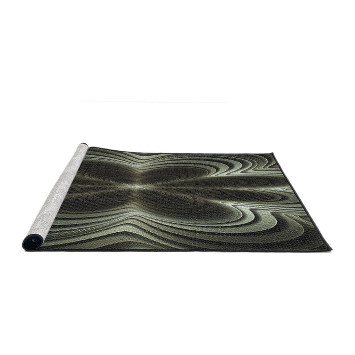 Serging Thickness of Machine Washable Transitional Khaki Green Rug, wshpat1384