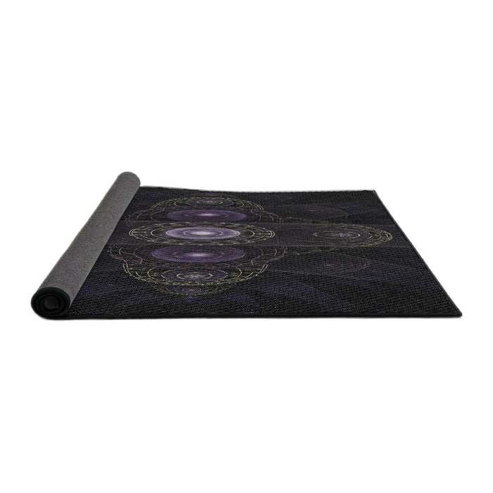 Thickness of Patterned Black Novelty Rug, pat1387