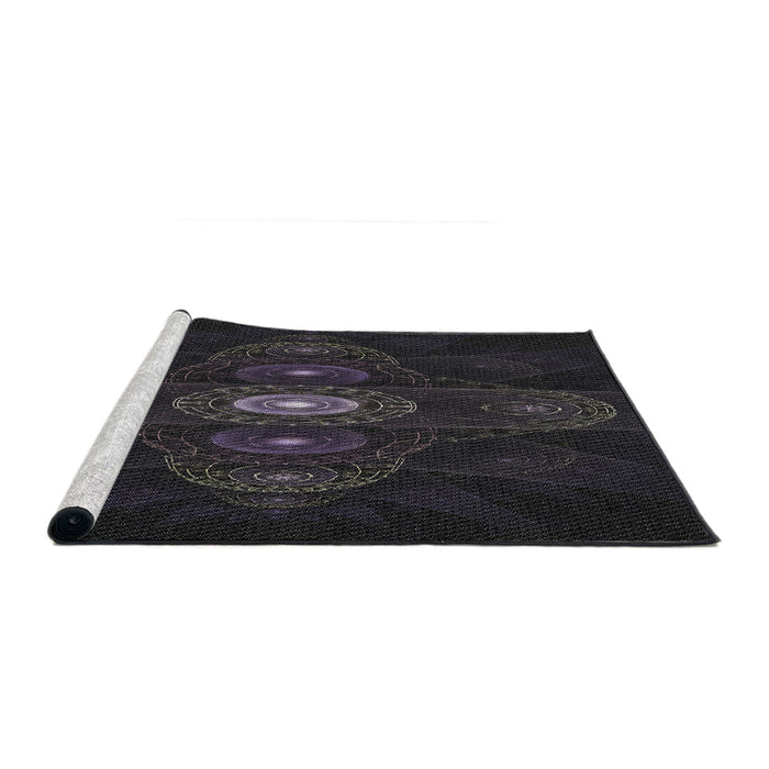 Serging Thickness of Machine Washable Transitional Black Rug, wshpat1387