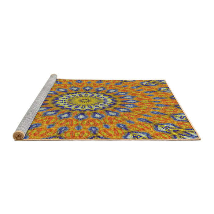 Serging Thickness of Machine Washable Transitional Chestnut Brown Rug, wshpat1397