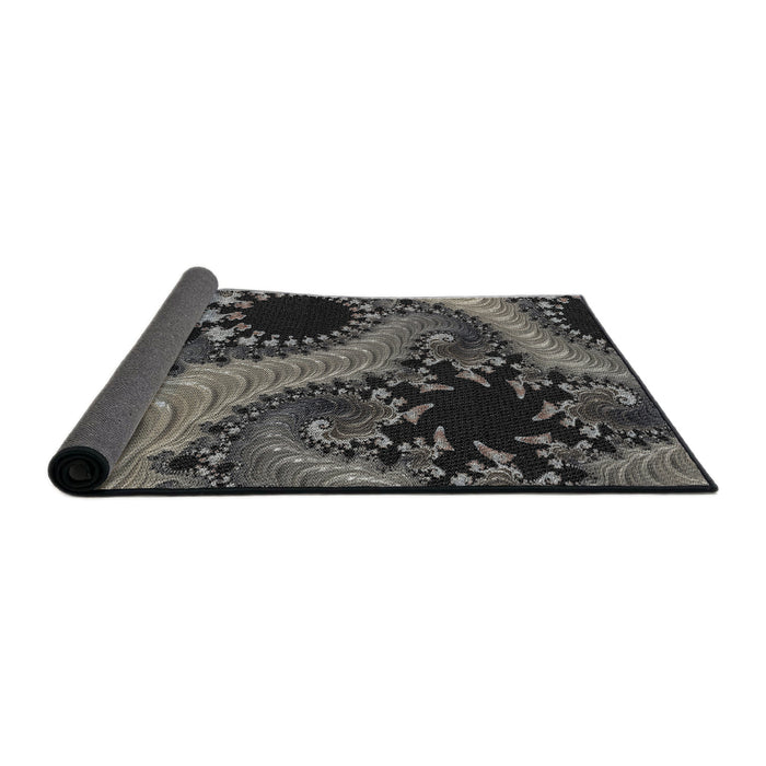 Thickness of Patterned Charcoal Black Novelty Rug, pat1399