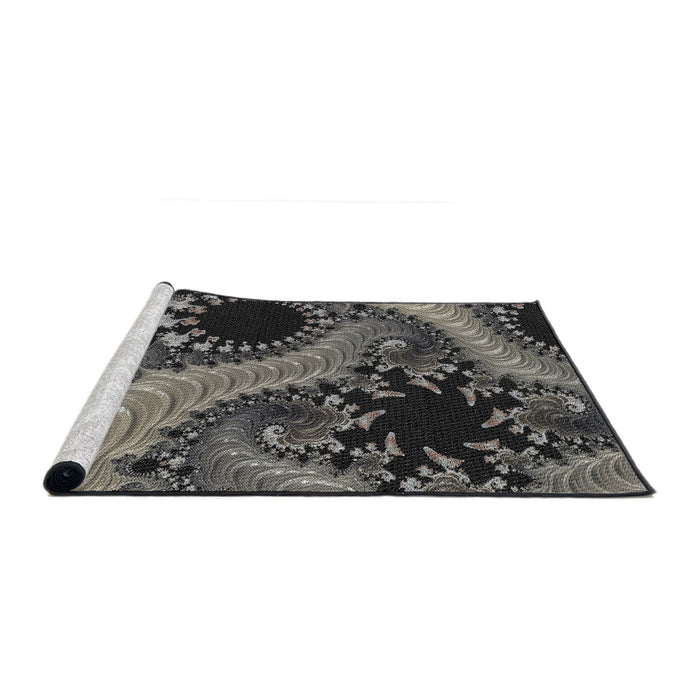 Serging Thickness of Machine Washable Transitional Charcoal Black Rug, wshpat1399