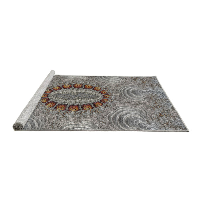 Serging Thickness of Machine Washable Transitional Gray Rug, wshpat1400