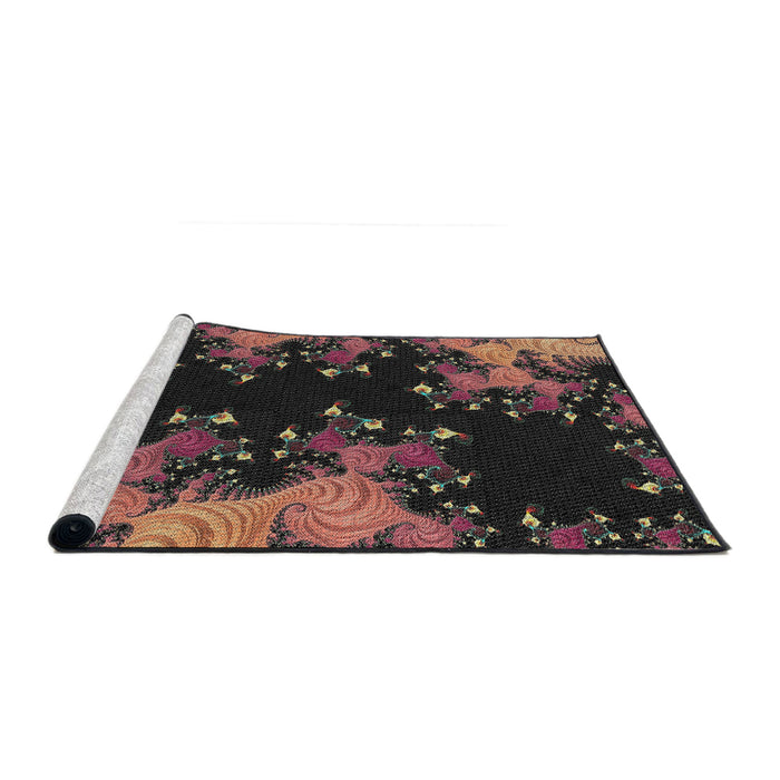 Serging Thickness of Machine Washable Transitional Chocolate Brown Rug, wshpat1402