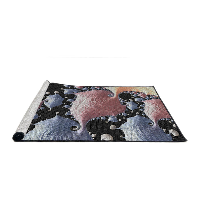 Serging Thickness of Machine Washable Transitional Burgundy Brown Rug, wshpat1404