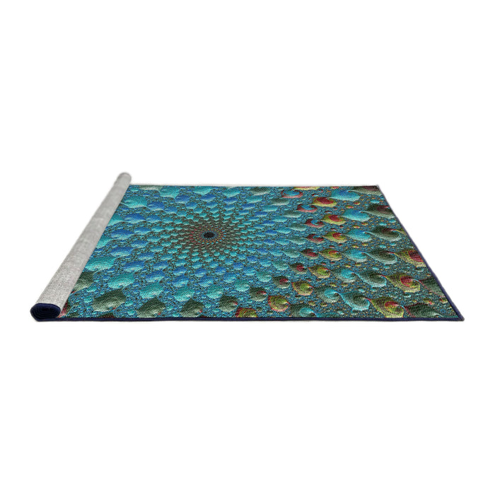Serging Thickness of Machine Washable Transitional Dark Blue Grey Blue Rug, wshpat1405