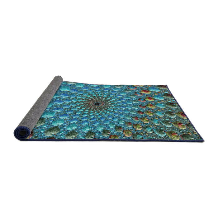 Thickness of Patterned Dark Blue Grey Blue Novelty Rug, pat1405