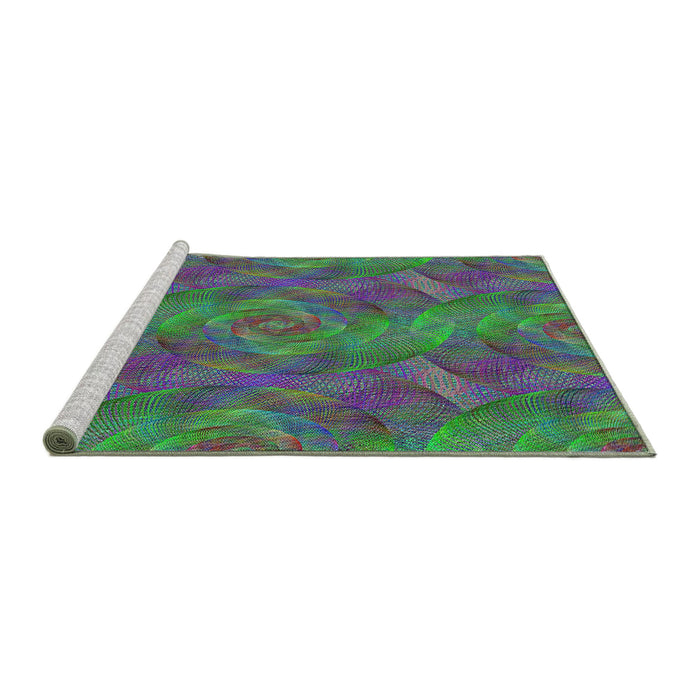 Serging Thickness of Machine Washable Transitional Green Rug, wshpat1407