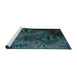 Serging Thickness of Machine Washable Transitional Deep-Sea Green Rug, wshpat1409