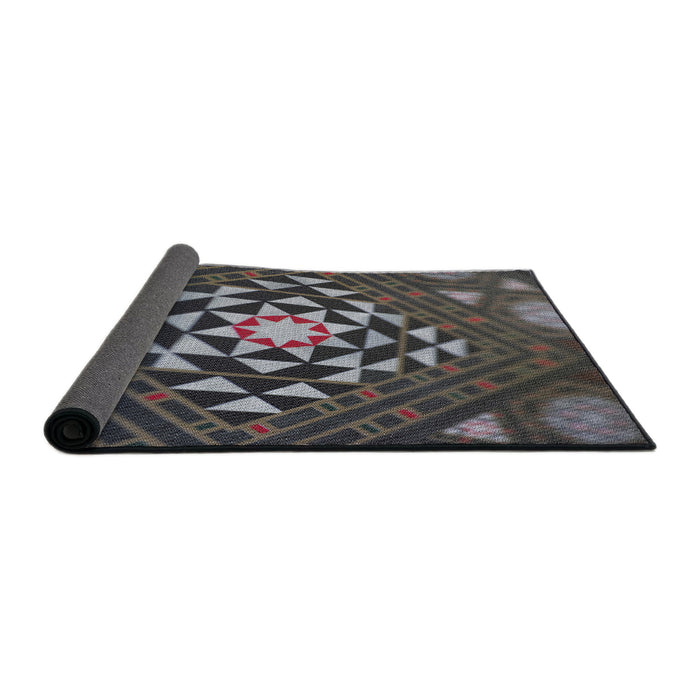 Thickness of Patterned Charcoal Black Novelty Rug, pat1421
