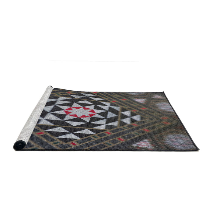 Serging Thickness of Machine Washable Transitional Charcoal Black Rug, wshpat1421