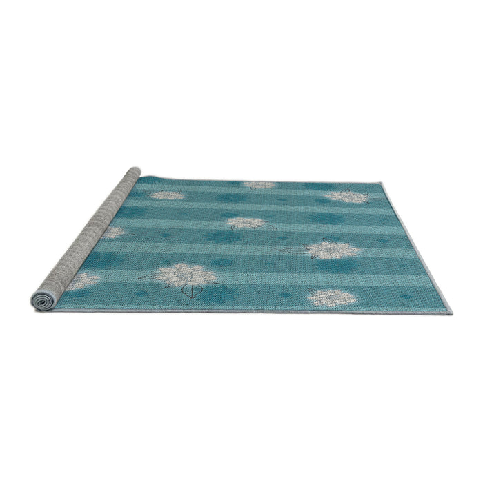 Serging Thickness of Machine Washable Transitional Diamond Blue Rug, wshpat1423