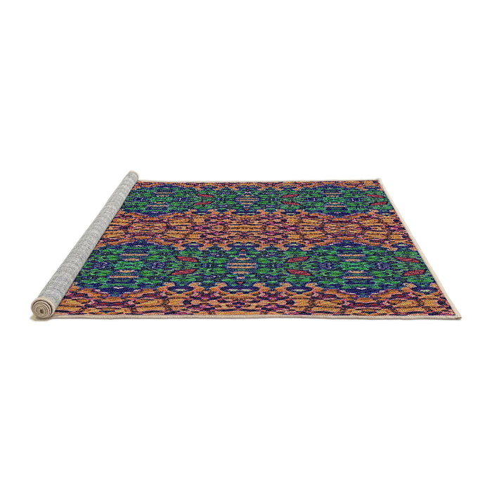 Serging Thickness of Machine Washable Transitional Khaki Green Rug, wshpat1429