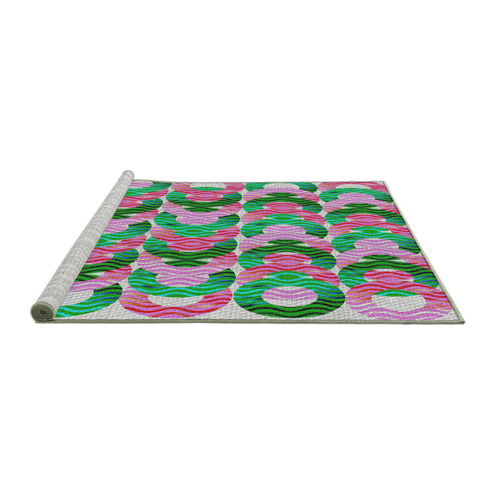 Serging Thickness of Machine Washable Transitional Green Rug, wshpat1431