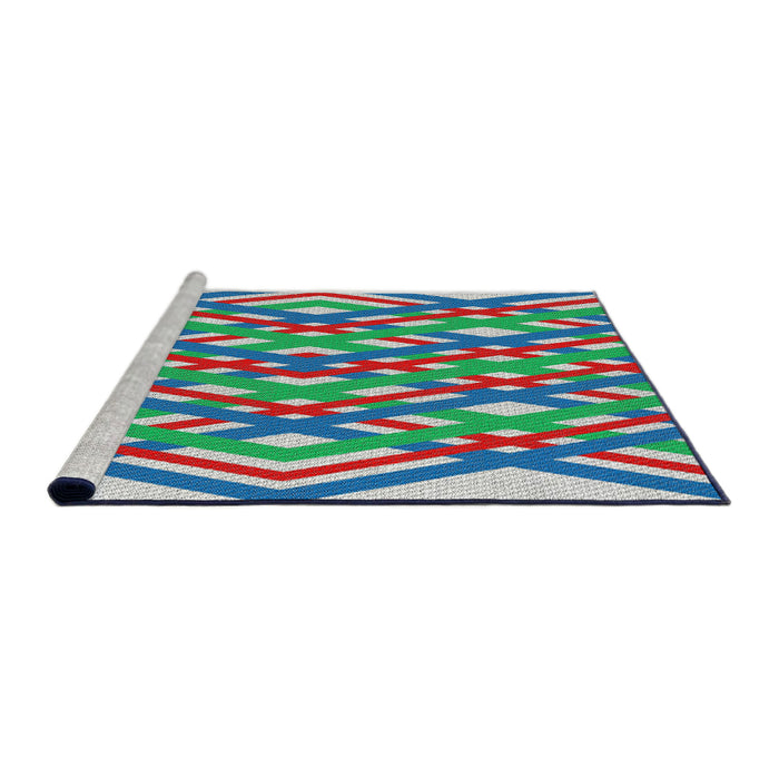 Serging Thickness of Machine Washable Transitional Blue Green Rug, wshpat1433