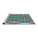 Serging Thickness of Machine Washable Transitional Blue Green Rug, wshpat1433