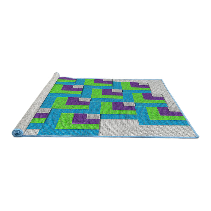 Serging Thickness of Machine Washable Transitional Steel Blue Rug, wshpat1434