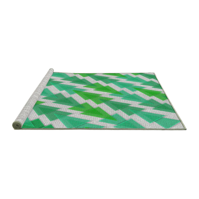 Serging Thickness of Machine Washable Transitional Green Rug, wshpat1447