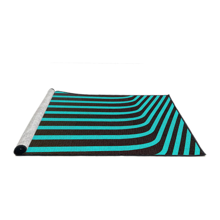 Serging Thickness of Machine Washable Transitional Bright Turquoise Blue Rug, wshpat1469
