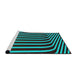 Serging Thickness of Machine Washable Transitional Bright Turquoise Blue Rug, wshpat1469