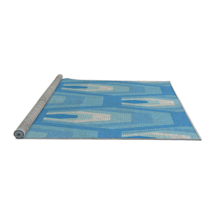 Serging Thickness of Machine Washable Transitional Blue Rug, wshpat1474