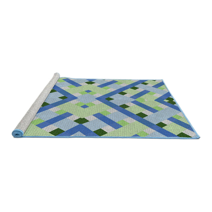 Serging Thickness of Machine Washable Transitional Steel Blue Rug, wshpat1483