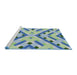 Serging Thickness of Machine Washable Transitional Steel Blue Rug, wshpat1483