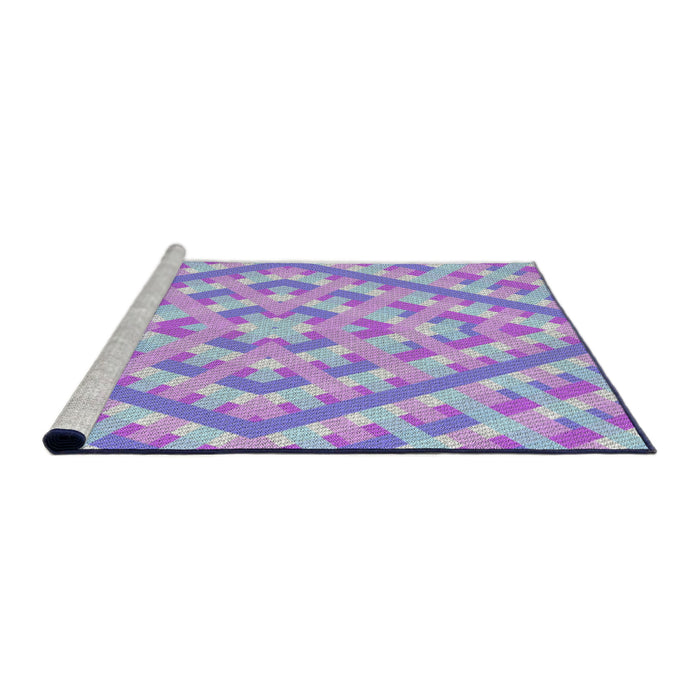 Serging Thickness of Machine Washable Transitional Blue Rug, wshpat1484