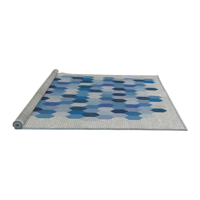 Serging Thickness of Machine Washable Transitional Steel Blue Rug, wshpat1488