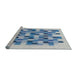 Serging Thickness of Machine Washable Transitional Steel Blue Rug, wshpat1488