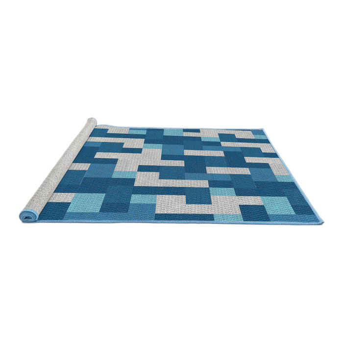 Serging Thickness of Machine Washable Transitional Sky Blue Rug, wshpat1490