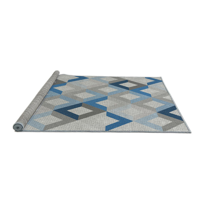 Serging Thickness of Machine Washable Transitional Slate Blue Grey Blue Rug, wshpat1494