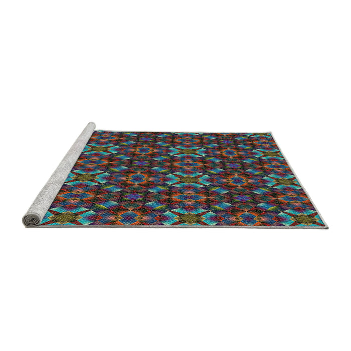 Serging Thickness of Machine Washable Transitional Grayish Turquoise Green Rug, wshpat1498