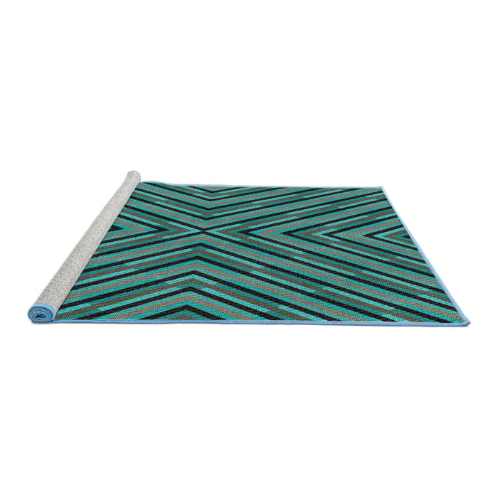 Serging Thickness of Machine Washable Transitional Turquoise Green Rug, wshpat1513