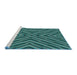 Serging Thickness of Machine Washable Transitional Turquoise Green Rug, wshpat1513