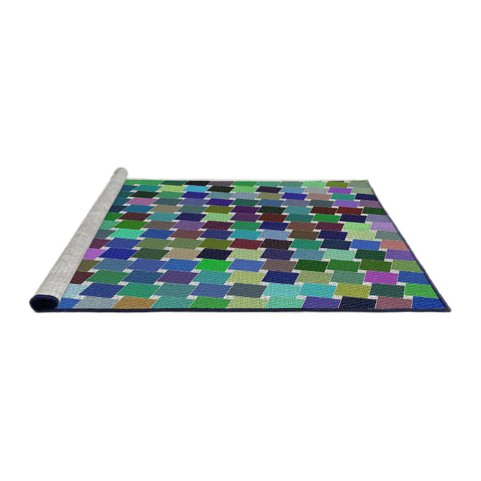 Serging Thickness of Machine Washable Transitional Blue Rug, wshpat1521