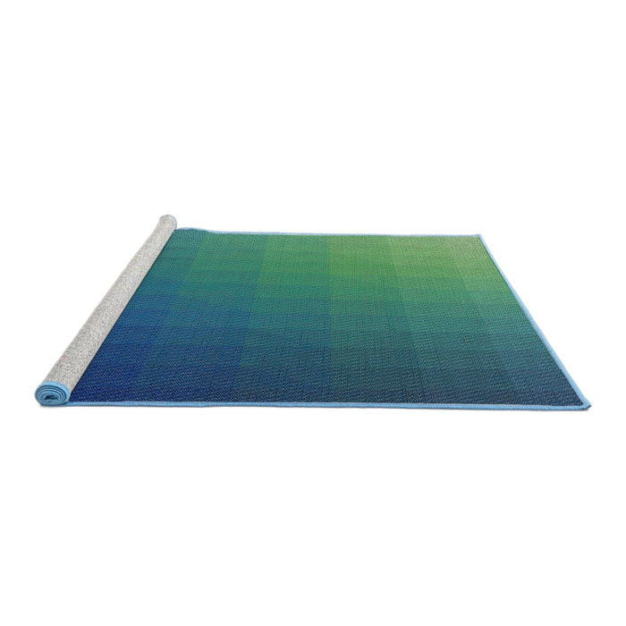 Serging Thickness of Machine Washable Transitional Blue Rug, wshpat1529